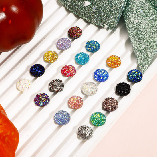 Image de 50 Pcs Cabochon Dôme en Résine Druzy Rond Multicolore 12mm Dia