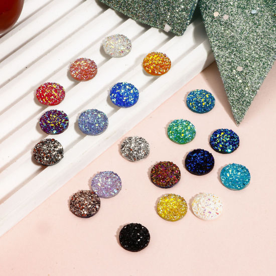 Image de 50 Pcs Cabochon Dôme en Résine Druzy Rond Multicolore 12mm Dia