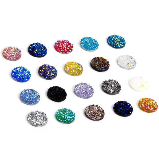 Image de 50 Pcs Cabochon Dôme en Résine Druzy Rond Multicolore 12mm Dia