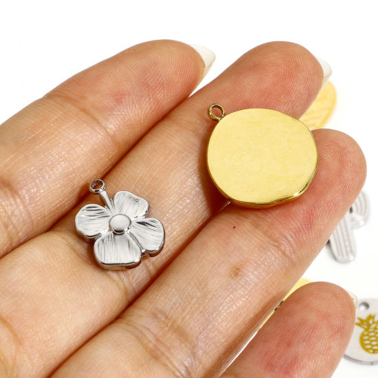 Immagine di 1 Pz Placcatura Sottovuoto Ecologica 304 Acciaio Inossidabile Elegante Charms Tondo Multicolore Ananas