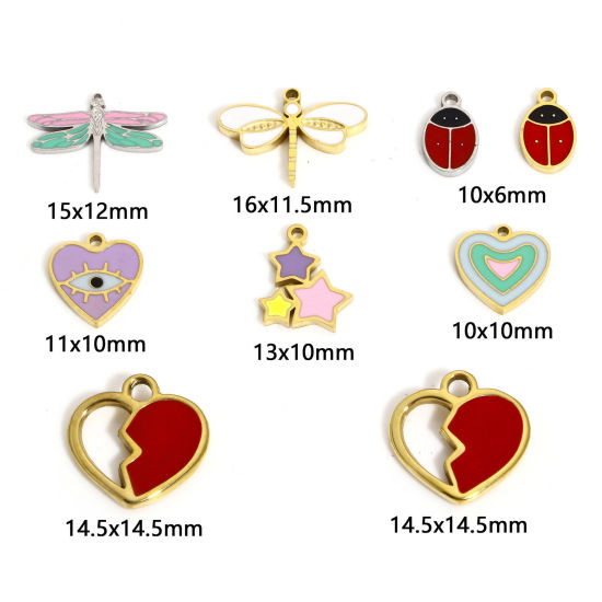 Immagine di 1 Pz Placcatura Sottovuoto Ecologica 304 Acciaio Inossidabile Elegante Charms Cuore Multicolore Malocchio Smalto