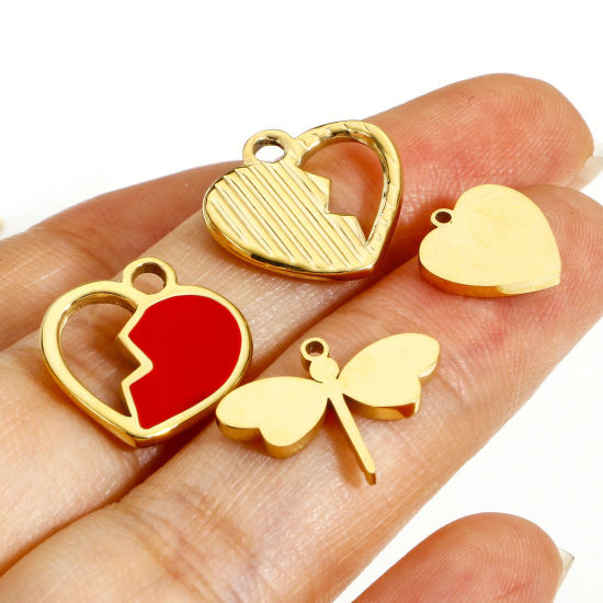 Immagine di 1 Pz Placcatura Sottovuoto Ecologica 304 Acciaio Inossidabile Elegante Charms Cuore Multicolore Malocchio Smalto