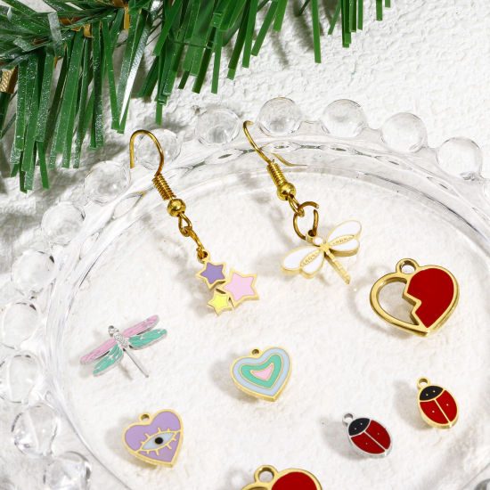 Immagine di 1 Pz Placcatura Sottovuoto Ecologica 304 Acciaio Inossidabile Elegante Charms Cuore Multicolore Malocchio Smalto