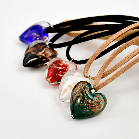 Picture of Lampwork Glass Y2K Statement Necklace Heart Multicolor