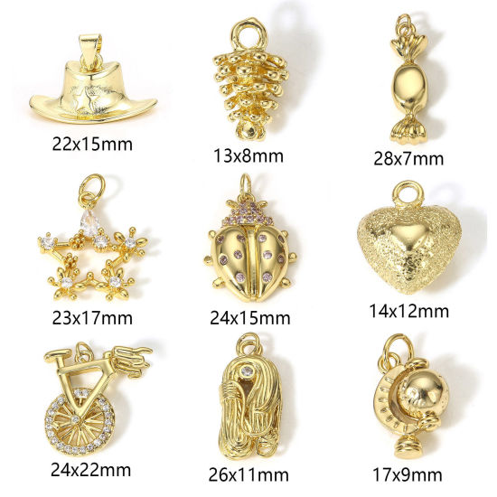 Image de 1 Pièce Breloques en Laiton Plaqué Or Véritable 18K 3D