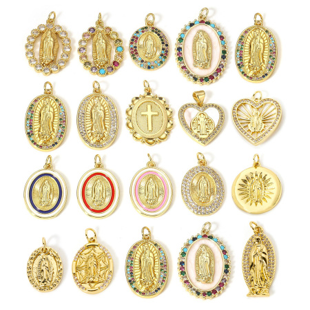 1 Pièce Breloques Religieux en Laiton Plaqué Or Véritable 18K Sainte Vierge Marie
