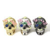 Изображение 1 ШТ Латунь Хэллоуин Бусины с большим отверстием в европейском стиле настоящее золото с покрытием Разноцветный Сахарный Череп Цветок Трехмерный Около 12мм x 9.5мм