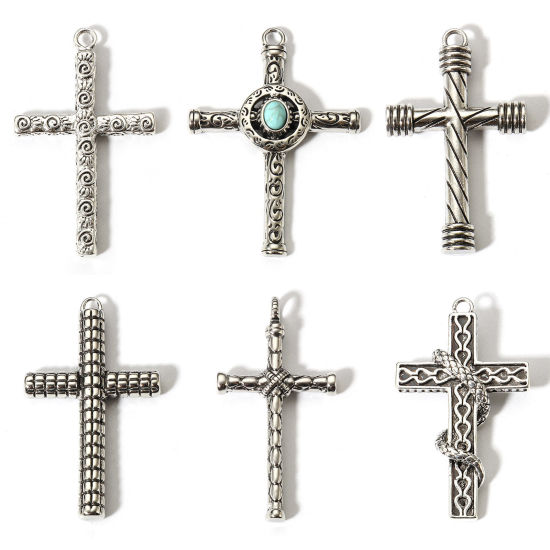 Picture of Zinc Based Alloy Religious Pendants Antique Silver Color Cross