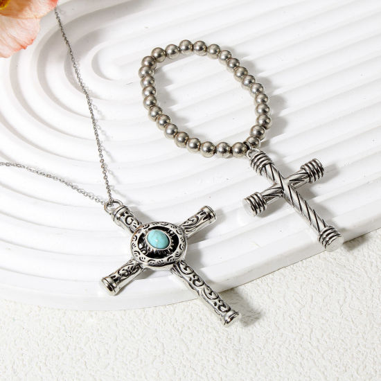 Picture of Zinc Based Alloy Religious Pendants Antique Silver Color Cross