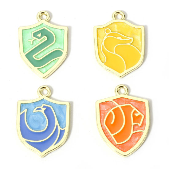 Picture of Zinc Based Alloy Charms Gold Plated Multicolor Pearlized Shield Animal Enamel 23mm x 16mm