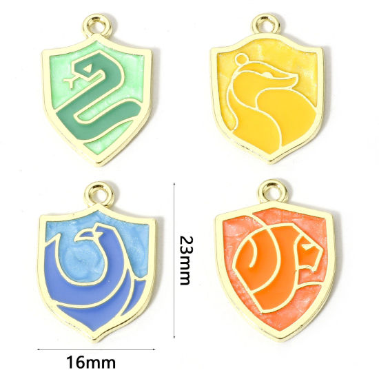 Picture of Zinc Based Alloy Charms Gold Plated Multicolor Pearlized Shield Animal Enamel 23mm x 16mm