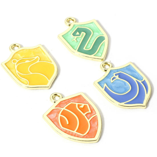 Picture of Zinc Based Alloy Charms Gold Plated Multicolor Pearlized Shield Animal Enamel 23mm x 16mm