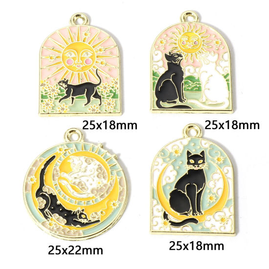 Picture of Zinc Based Alloy Gothic Charms Gold Plated Multicolor Cat Animal Sun & Moon