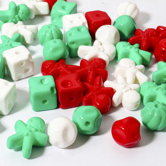 Picture of Acrylic Beads For DIY Charm Jewelry Making At Random Mixed Color Christmas Ginger Bread Man 3D