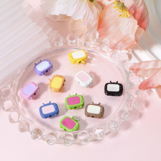 Image de 5 Pcs Perles pour DIY Fabrication de Bijoux de Charme en Alliage de Zinc Multicolore Télévision Émail 13mm x 12mm, Trou: env. 1.6mm