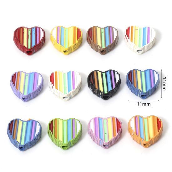 Picture of Zinc Based Alloy Valentine's Day Spacer Beads For DIY Charm Jewelry Making Multicolor Heart Rainbow Enamel About 11mm x 11mm
