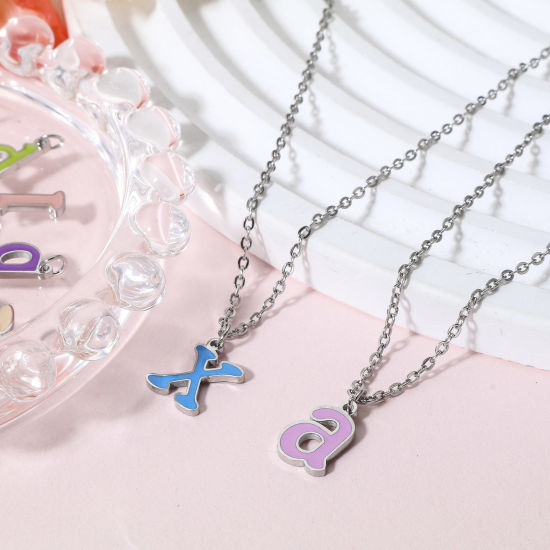 Immagine di 1 Pz 304 Acciaio Inossidabile Charms Lettere Minuscole Tono Argento Multicolore Messaggio " A-Z " Smalto