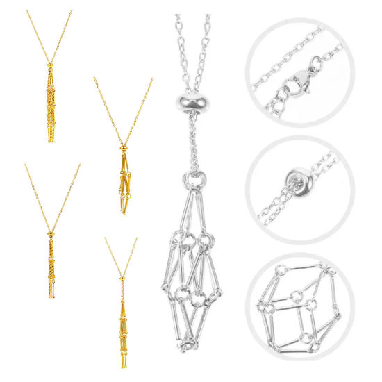 Image de 1 Pièce Collier Cage Porte-pierre Vide en 304 Acier Inoxydable Chaîne Maille Forçat Glissable 44cm long, Taille de Chaîne: 1.4mm