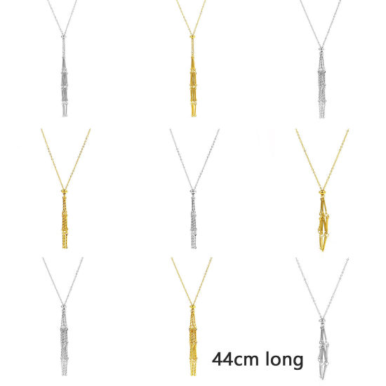Image de 1 Pièce Collier Cage Porte-pierre Vide en 304 Acier Inoxydable Chaîne Maille Forçat Glissable 44cm long, Taille de Chaîne: 1.4mm