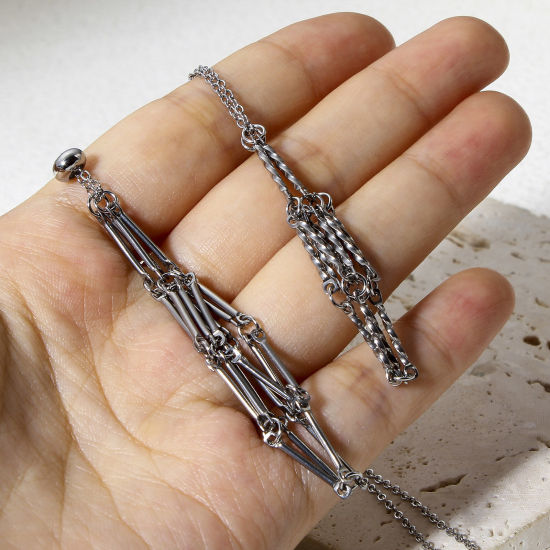 Image de 1 Pièce Collier Cage Porte-pierre Vide en 304 Acier Inoxydable Chaîne Maille Forçat Glissable 44cm long, Taille de Chaîne: 1.4mm