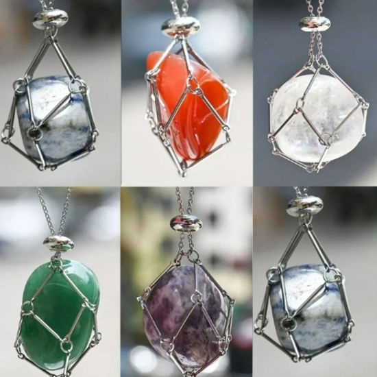 Image de 1 Pièce Collier Cage Porte-pierre Vide en 304 Acier Inoxydable Chaîne Maille Forçat Glissable 44cm long, Taille de Chaîne: 1.4mm