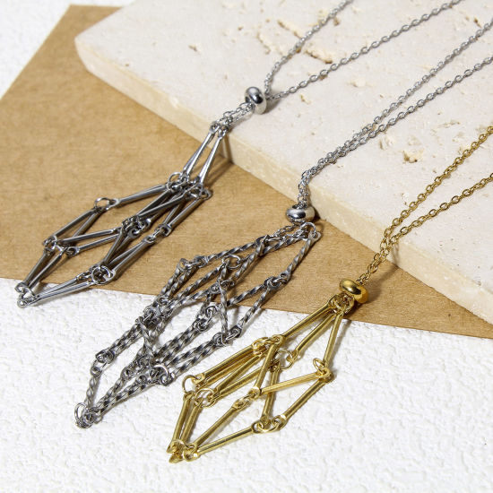Image de 1 Pièce Collier Cage Porte-pierre Vide en 304 Acier Inoxydable Chaîne Maille Forçat Glissable 44cm long, Taille de Chaîne: 1.4mm