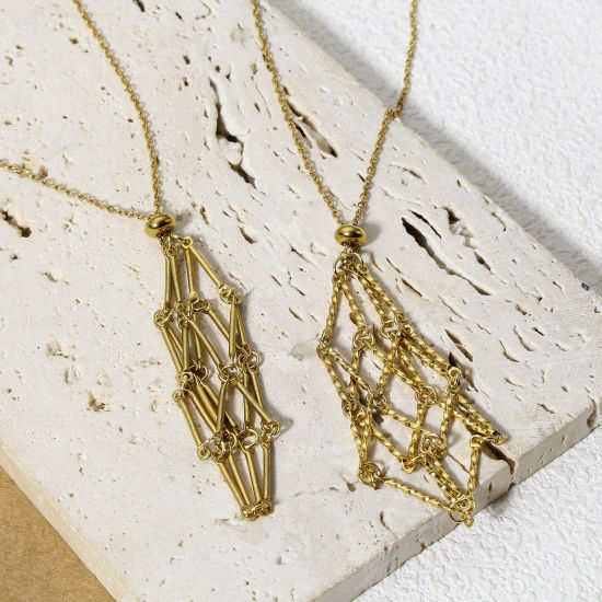 Image de 1 Pièce Collier Cage Porte-pierre Vide en 304 Acier Inoxydable Chaîne Maille Forçat Glissable 44cm long, Taille de Chaîne: 1.4mm