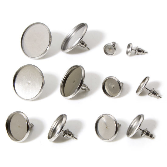 Image de 10 Pcs Accessories de Boucle d'Oreille Stud Accessories pour DIY Fabrication de Bijoux en 304 Acier Inoxydable Rond Argent Mat Cabochon Rapportable