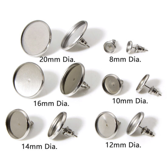 Image de 10 Pcs Accessories de Boucle d'Oreille Stud Accessories pour DIY Fabrication de Bijoux en 304 Acier Inoxydable Rond Argent Mat Cabochon Rapportable