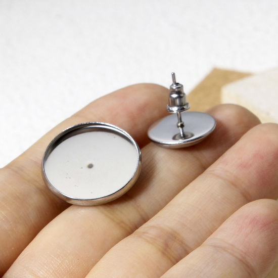 Image de 10 Pcs Accessories de Boucle d'Oreille Stud Accessories pour DIY Fabrication de Bijoux en 304 Acier Inoxydable Rond Argent Mat Cabochon Rapportable