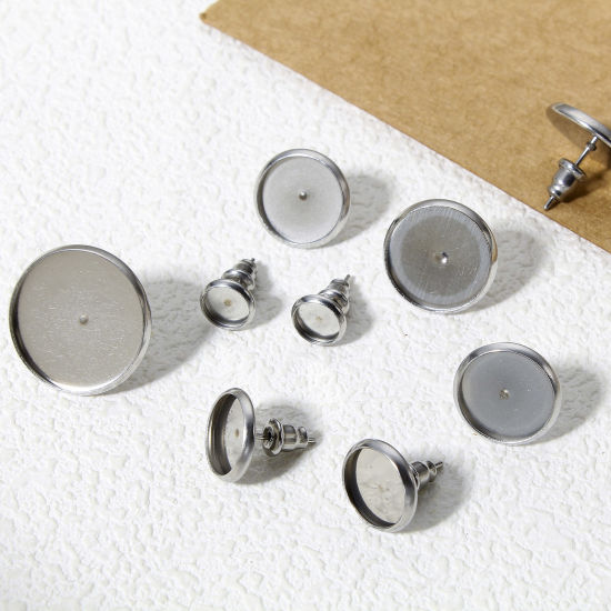 Image de 10 Pcs Accessories de Boucle d'Oreille Stud Accessories pour DIY Fabrication de Bijoux en 304 Acier Inoxydable Rond Argent Mat Cabochon Rapportable