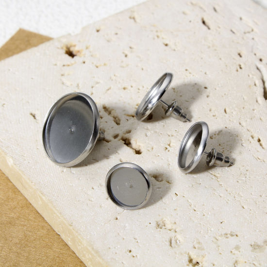 Image de 10 Pcs Accessories de Boucle d'Oreille Stud Accessories pour DIY Fabrication de Bijoux en 304 Acier Inoxydable Rond Argent Mat Cabochon Rapportable