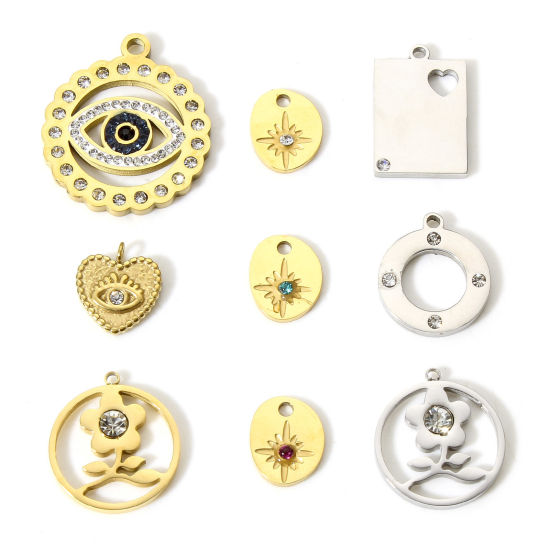 Immagine di 1 Pz 304 Acciaio Inossidabile Elegante Charms Tondo Oro Placcato Fiore Filigrana Trasparente Strass