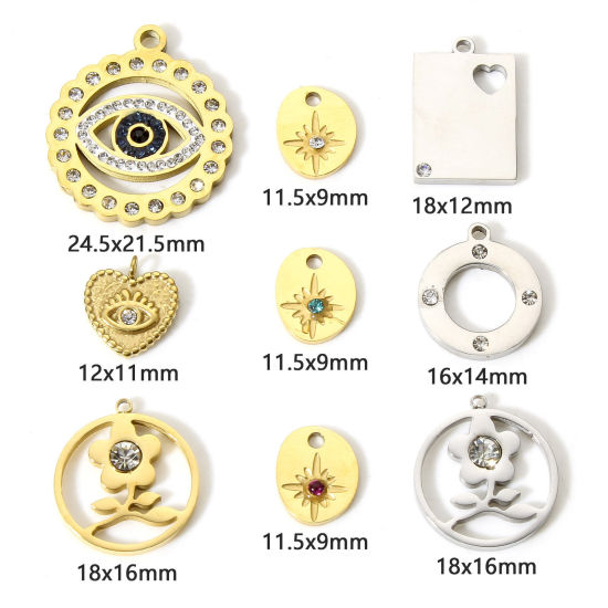 Immagine di 1 Pz 304 Acciaio Inossidabile Elegante Charms Tondo Oro Placcato Fiore Filigrana Trasparente Strass