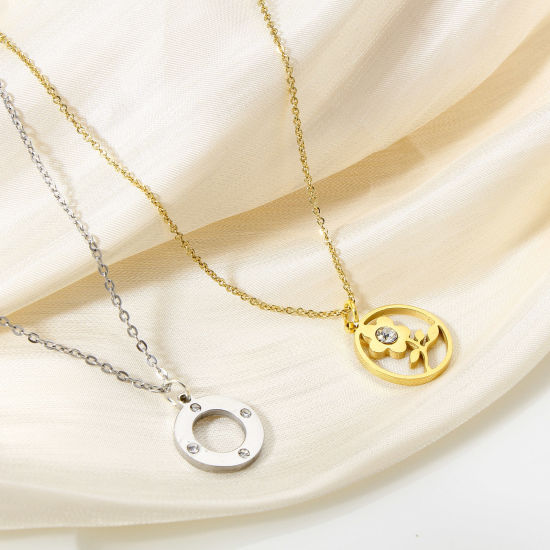 Immagine di 1 Pz 304 Acciaio Inossidabile Elegante Charms Tondo Oro Placcato Fiore Filigrana Trasparente Strass