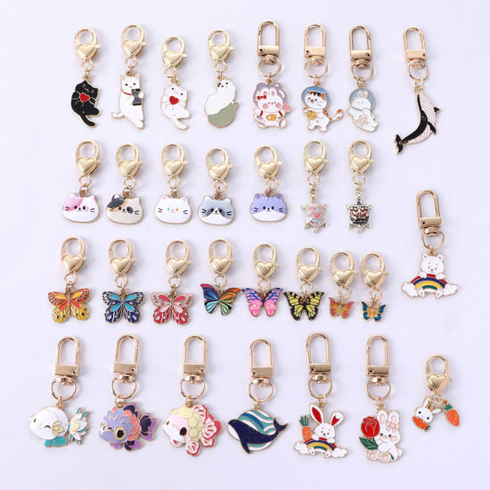 Picture of Japanese Style Keychain & Keyring Gold Plated Multicolor Cat Animal Heart Enamel