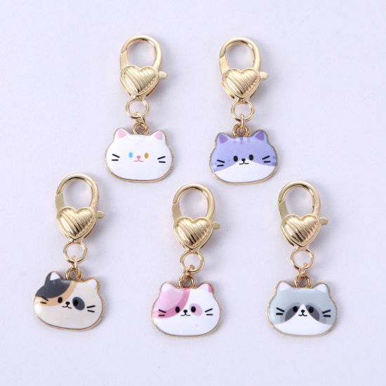 Picture of Japanese Style Keychain & Keyring Gold Plated Multicolor Cat Animal Heart Enamel