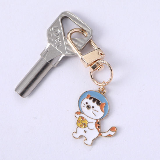 Picture of Japanese Style Keychain & Keyring Gold Plated Multicolor Cat Animal Heart Enamel