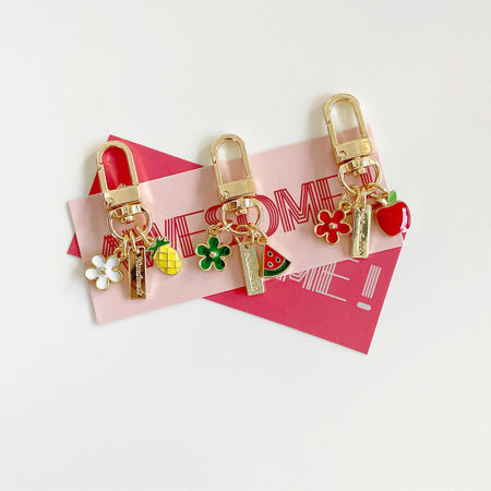 Stylish Keychain & Keyring Gold Plated Multicolor Fruit Flower Enamel