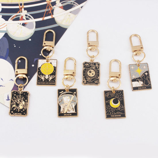 Picture of Tarot Keychain & Keyring Gold Plated Rectangle The Sun