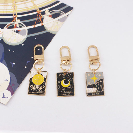 Picture of Tarot Keychain & Keyring Gold Plated Rectangle The Sun