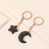 Picture of Acrylic Galaxy Keychain & Keyring Gold Plated Black & Gold Pentagram Star Moon