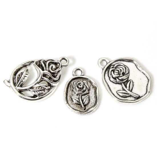 Bild von 100 Stück Zinklegierung Charms Antiksilber Rose