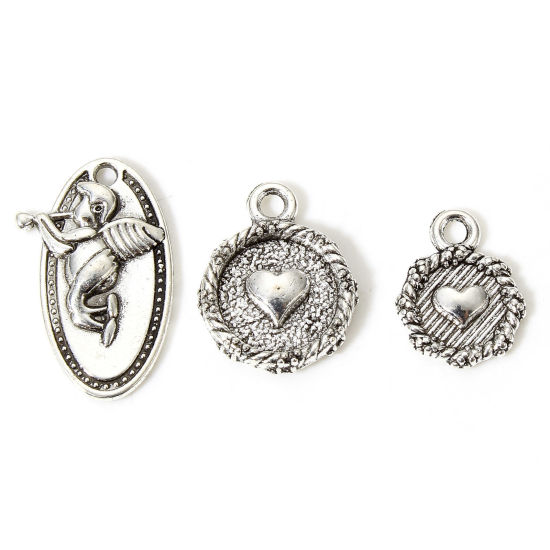 Picture of Zinc Based Alloy Charms Antique Silver Color Heart Angel