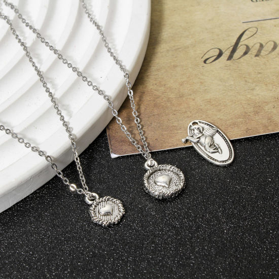 Picture of Zinc Based Alloy Charms Antique Silver Color Heart Angel