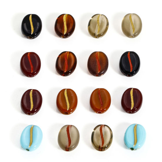 Bild von 200 Stück Acryl Perlen für die DIY-Schmuckherstellung Vergoldet Bunt Kaffeebohne ca. 10.5mm x 8mm, Loch:ca. 1.2mm