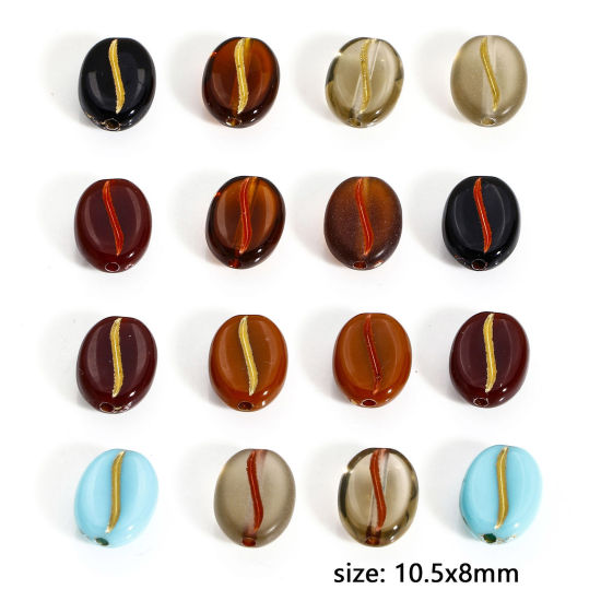 Bild von 200 Stück Acryl Perlen für die DIY-Schmuckherstellung Vergoldet Bunt Kaffeebohne ca. 10.5mm x 8mm, Loch:ca. 1.2mm