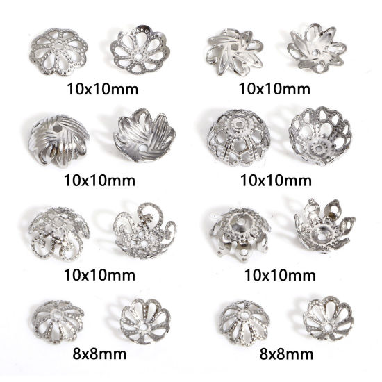 Bild von 20 Stück 304 Edelstahl Perlen Endkappen Blumen Silberfarbe