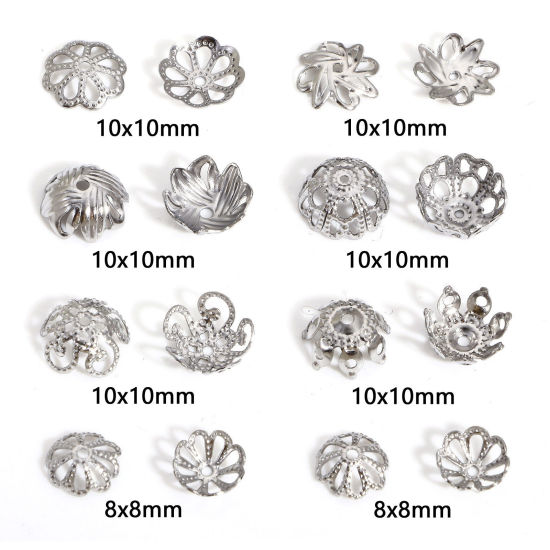 Picture of 304 Stainless Steel Bead Caps Flower Silver Tone