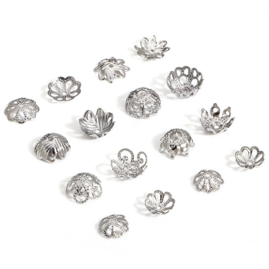 Bild von 20 Stück 304 Edelstahl Perlen Endkappen Blumen Silberfarbe